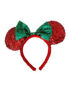 Disney Parks Authentic Minnie Mouse Red & Green Sequin Holiday Christmas Ears